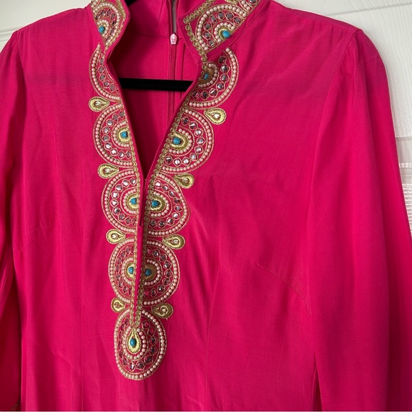 NWOT NICOBLU NOOR LONG FUCHSIA TUNIC DRESS WITH GOLD EMBELLISHMENT SIZE 4 - Picture 6 of 8